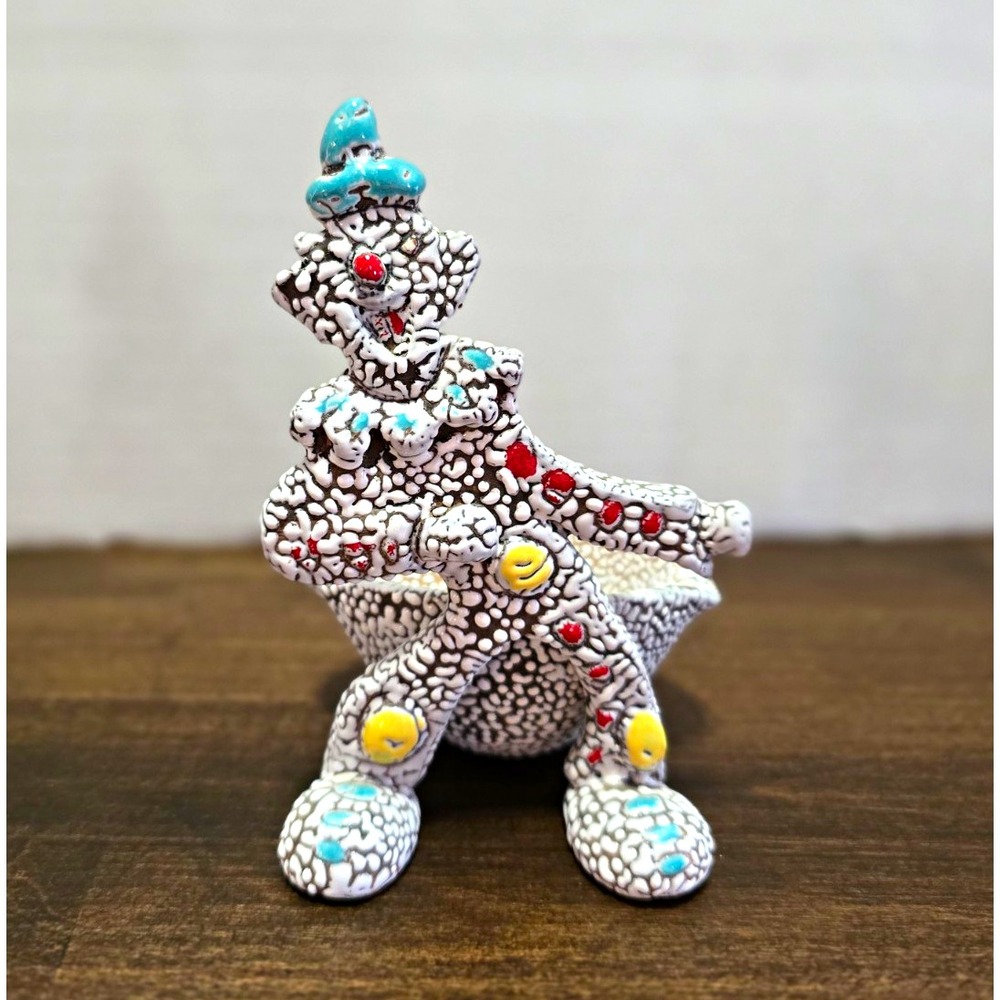 Italian Pebbled Lava Clown Figurine Sauce Bowl / Trinket Holder